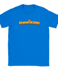 Blå t-shirt med droppande Pannkakorna-text och lekfull illustration