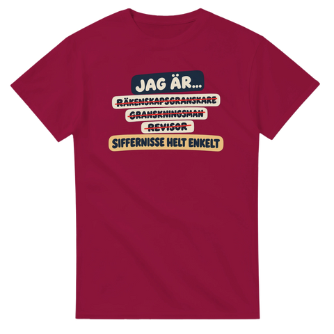 T-shirt med överstrukna yrkestitlar och texten Siffernisse helt enkelt