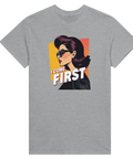 Retro seriefigursmotiv med texten I Come First – vintage t-shirt