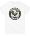 Vintage emblem med en detaljerad tupp och humoristisk text – grafisk t-shirt