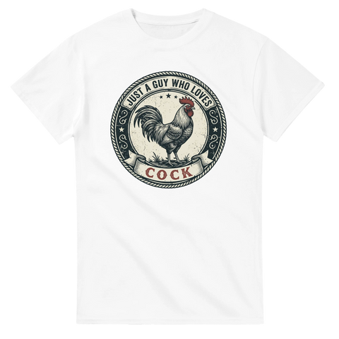 Vintage emblem med en detaljerad tupp och humoristisk text – grafisk t-shirt