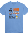 Ljusblå t-shirt med grafiskt grillmotiv och texten BBQ Timer