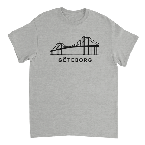 Älvsborgsbron silhuett med text "GÖTEBORG" på grå t-shirt.