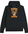 Humoristisk hjortdesign med texten Buck Fuddy på svart hoodie.