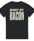Slitstark t-shirt med humoristiskt Body by Bacon citat i vitt