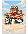 Räv i flygplan med texten Screw You – retro illustration poster