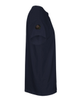 Brun kokosnöt med grön glöd på marinblå oversized ekologisk t-shirt.