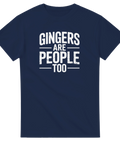 Stilren t-shirt med humoristiskt citat för rödhåriga i marinblått