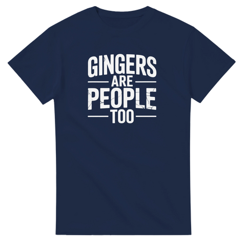 Stilren t-shirt med humoristiskt citat för rödhåriga i marinblått