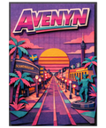 Avenyn i Göteborg med Poseidon och Scandinavium – paper art poster i retrostil