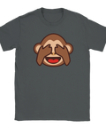 Apan som håller för ögonen emoji på mörkgrå t-shirt.