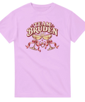 Rosa t-shirt med texten ”Team bruden”, champagneglas, rosett och ring.