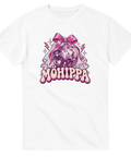 Vit t-shirt med texten ”Möhippa”, discokula, rosa rosett och brudslöja.