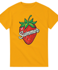 Gul t-shirt med retroinspirerad design som hyllar den svenska sommaren
