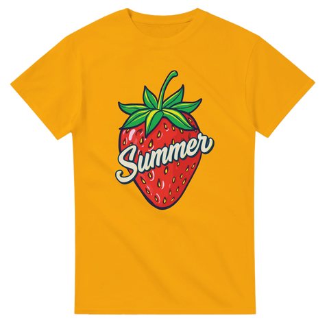 Gul t-shirt med retroinspirerad design som hyllar den svenska sommaren