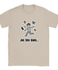 Sandfärgad t-shirt med skämtsam illustration av en person som skjuter upp saker