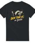 Svart t-shirt med humoristiskt motiv och texten Den tar vi sa tjuven