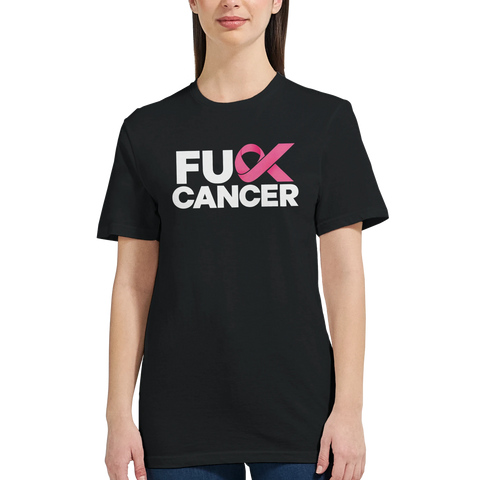 Stilrent citat-tryck med budskapet Fuck Cancer och rosa symbol