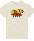 Serietidningsinspirerat Superfull tryck i gult och rött på beige t-shirt
