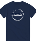 Mörkblå t-shirt med vitt tryck av en spårvagn och text 'Göteborg Glenn' – för bilentusiaster och lokalpatriotiska