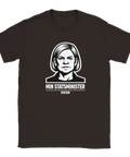 Mörkbrun t-shirt med ikoniskt motiv av Magdalena Andersson för valåret 2026