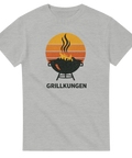 Gråmelerad t-shirt med ett detaljrikt tryck av en tänd grill
