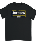 Stilrent tryck Åkesson Make Sverige Great Again 2026 på svart t-shirt