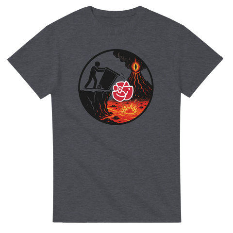 Fantasy-parodi av svensk politik med ros i lava – mörkgrå grafisk t-shirt
