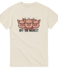 Humoristiskt motiv med grisar och texten Off the market – grafisk t-shirt