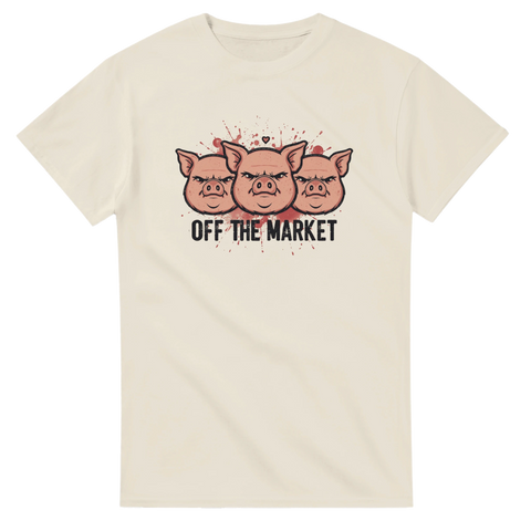 Humoristiskt motiv med grisar och texten Off the market – grafisk t-shirt