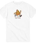 Rolig illustration av en springande pizzaslice med sneakers – grafisk t-shirt