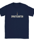 Marinblå t-shirt med ironiskt budskap om bubbel och språklig humor