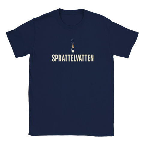 Marinblå t-shirt med ironiskt budskap om bubbel och språklig humor