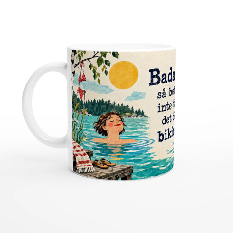 Retro illustration av kvinna som badar i en sjö vid en brygga