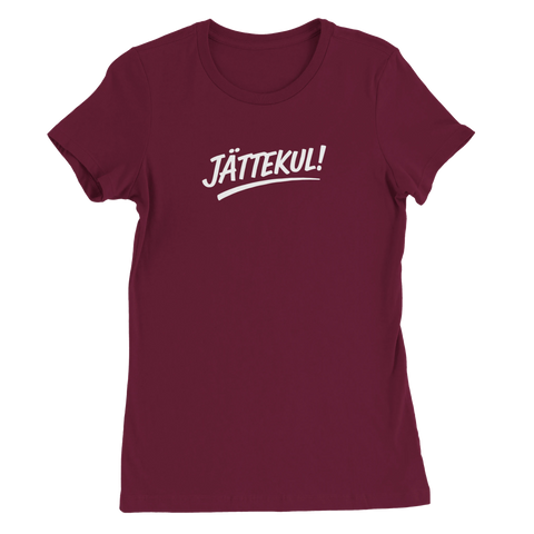 Vinröd t-shirt med grafiskt statement och självironisk underton