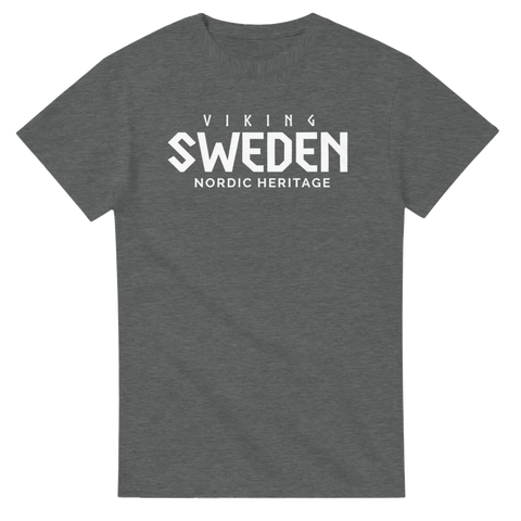 Nordisk mytologi design med texten Viking Sweden – gråmelerad t-shirt