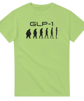 Silhuetter som visar en viktresa under GLP-1 text – humoristiskt tryck på limegrön t-shirt