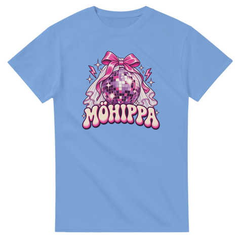 T-shirt med rosa discokula, rosett, brudslöja och texten Möhippa