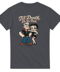 Popeye och Betty Boop "Til Death Do Us Part" på mörkgrå t-shirt.