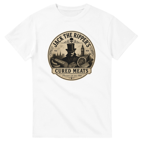 Vintage butiksskylt med London-tema och makaber text – grafisk t-shirt