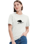 Svart råttsiluett med "URBAN LIFESTYLE" text på vit triblend t-shirt.