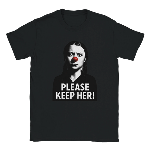 Svart t-shirt med kaxig statement-design föreställande känd klimataktivist