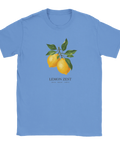 Ljusblå t-shirt med grafiskt motiv av solmogna citroner