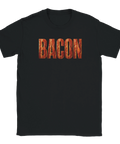 Grafiskt motiv med texten Bacon fylld av realistisk köttstruktur