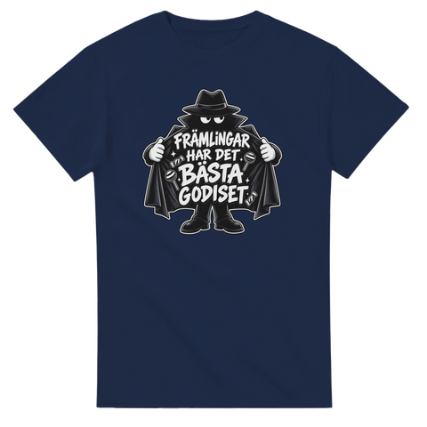 Kaxig illustration med texten Främlingar har det bästa godiset – t-shirt