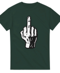 T-shirt med vit tecknad hand som visar långfingret



