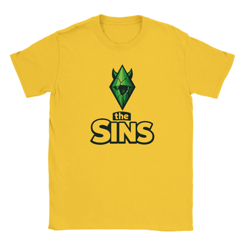 Ikonisk spelkristall i demonisk stil för gamers – gul t-shirt
