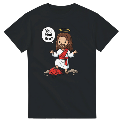 Satirisk t-shirt med Jesus-meme och kaxigt citat – rolig present
