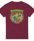 Vintageinspirerad grafik föreställande fermenterad katastrof och kaos – vinröd t-shirt