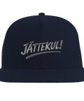Marinblå snapback med stilren brodyr och minimalistisk humor
